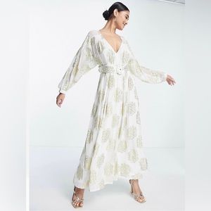 ASOS DESIGN batwing backless gold and white dress